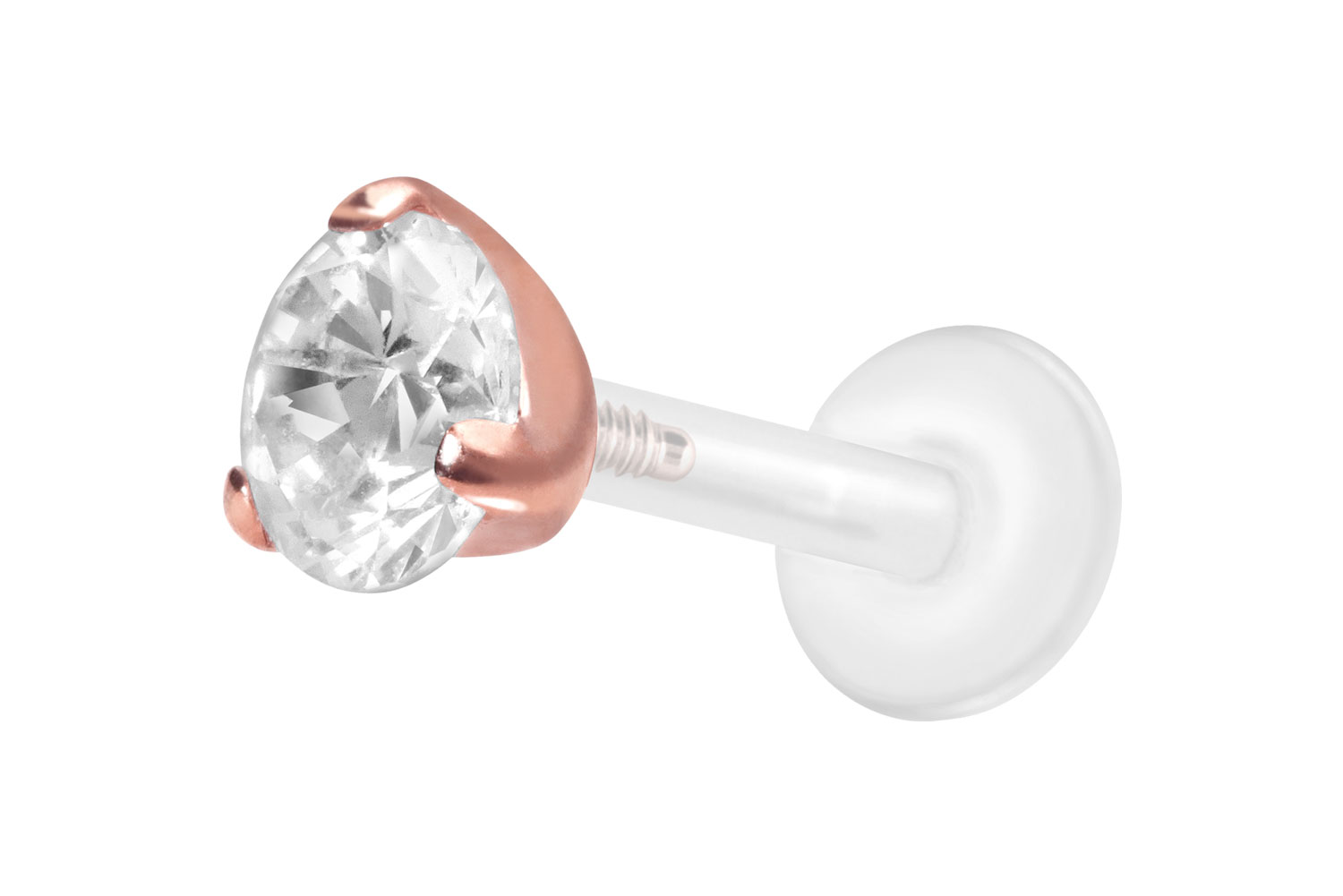 PTFE Labret Piercing mit Innengewinde + Titan-Aufsatz EINGEFASSTER KRISTALL